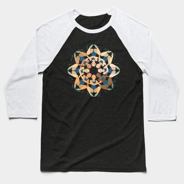 Synchronized Swimming Summer Games Mandala Baseball T-Shirt by Mako Design 